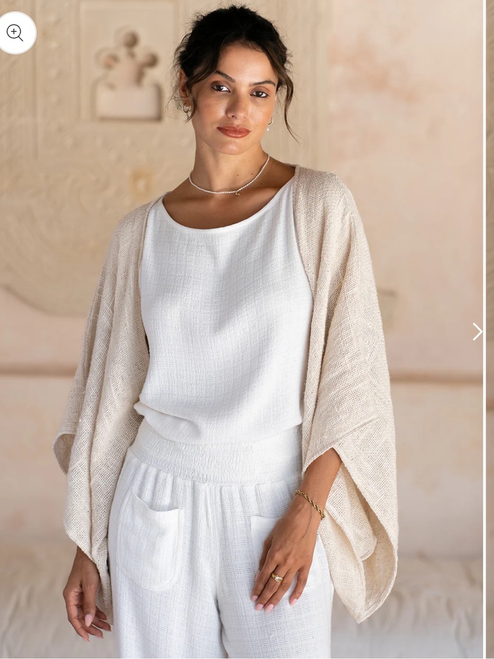 NOMAD The Label BLOOM COTTON SHRUG Cozy Open-Front Knit Poncho Sweater M/L ECRU